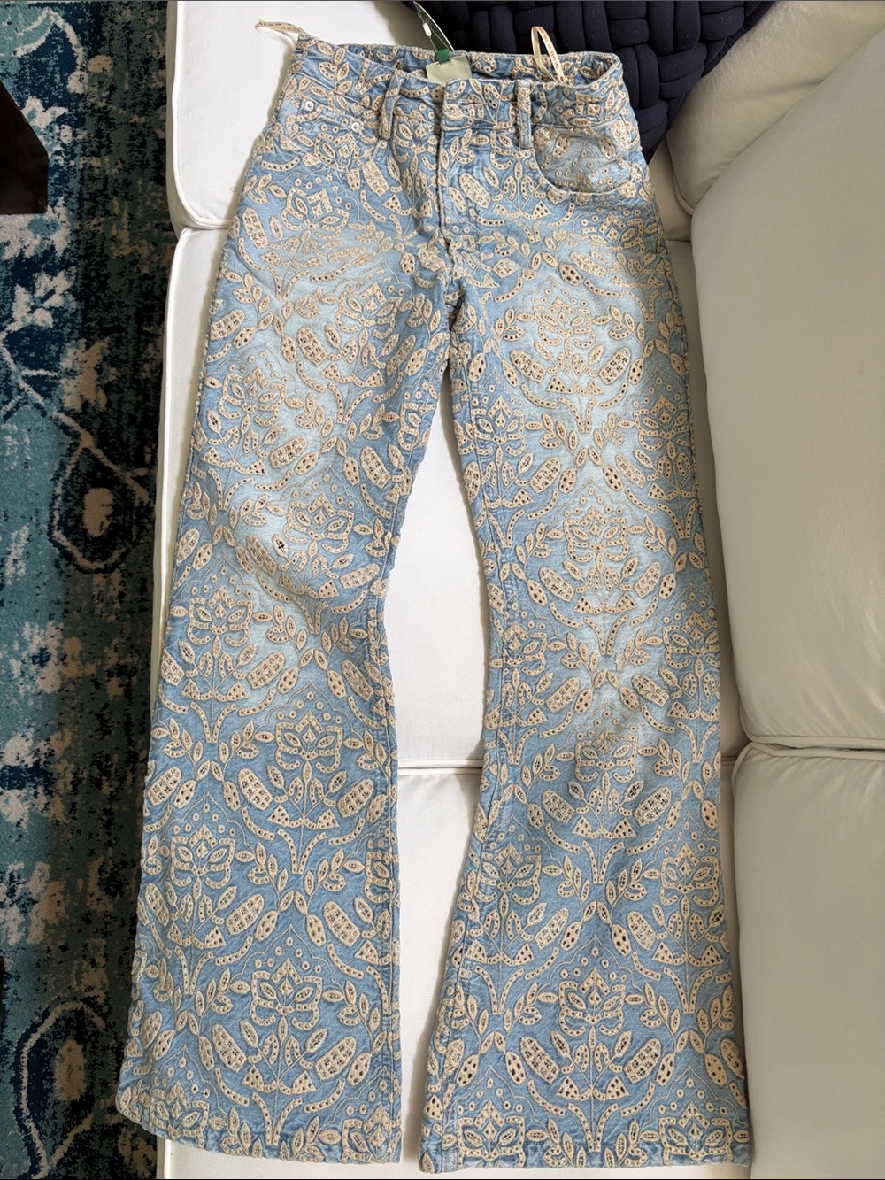 NWT Denim Eyelet Pockets Flare Pants - Picture 4 of 11
